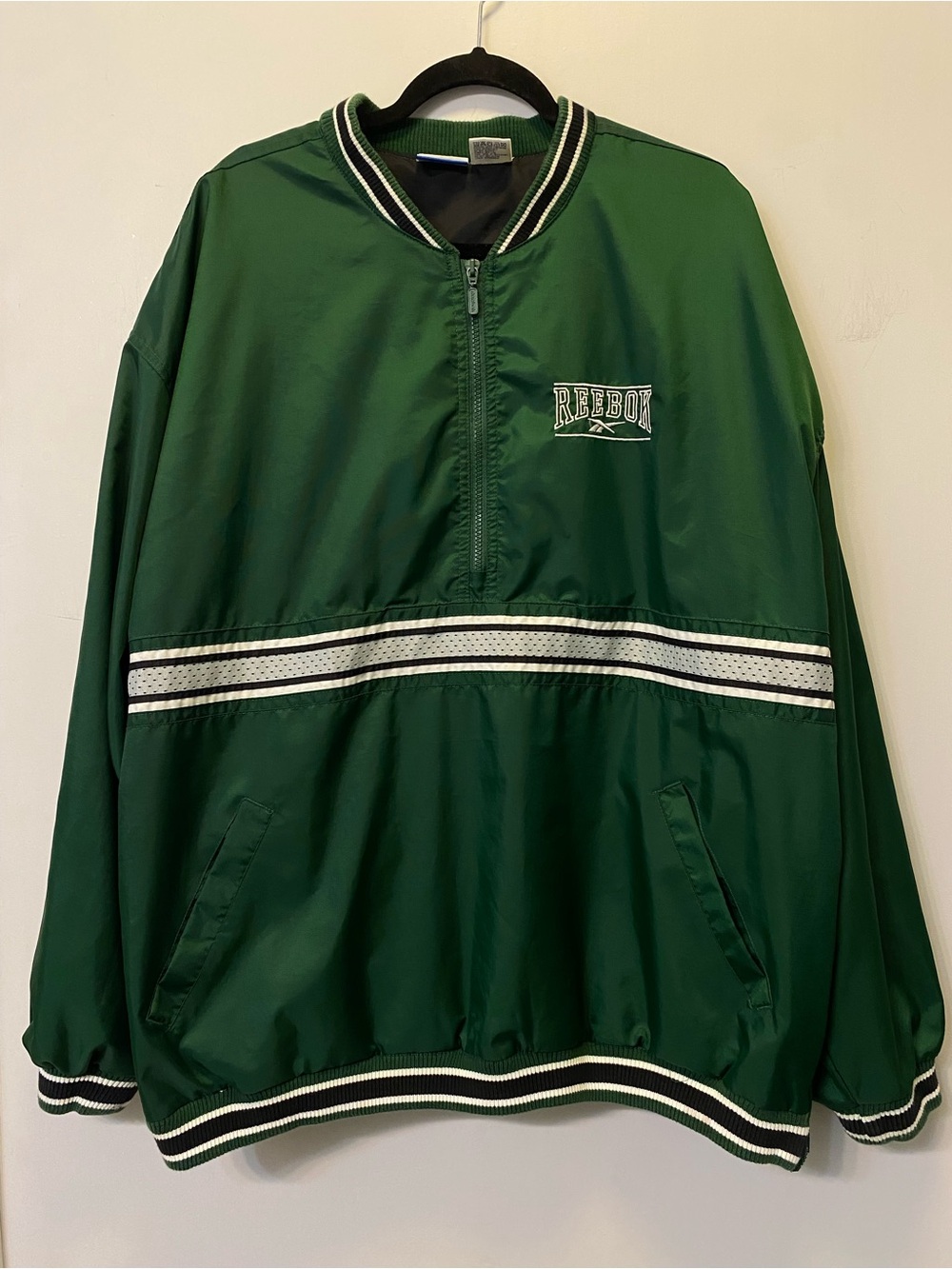 Vintage 90s Reebok Spell Out Quarter Zip Windbreaker Jacket Green Men's XL